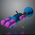 Colorful 3D Mechanical Structure With Pink Blue Yellow Cylindrical Parts And Spring Design