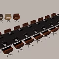 Modern Conference Table With Black Tabletop Brown Chairs And Glassware For Meetings