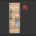 Concrete Column Structure With Wooden Deck Black Railings And Red Buoy