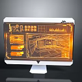 Advanced Electronic Appliance Monitor Displaying Orange Technical Design Interface And Circuit Diagrams