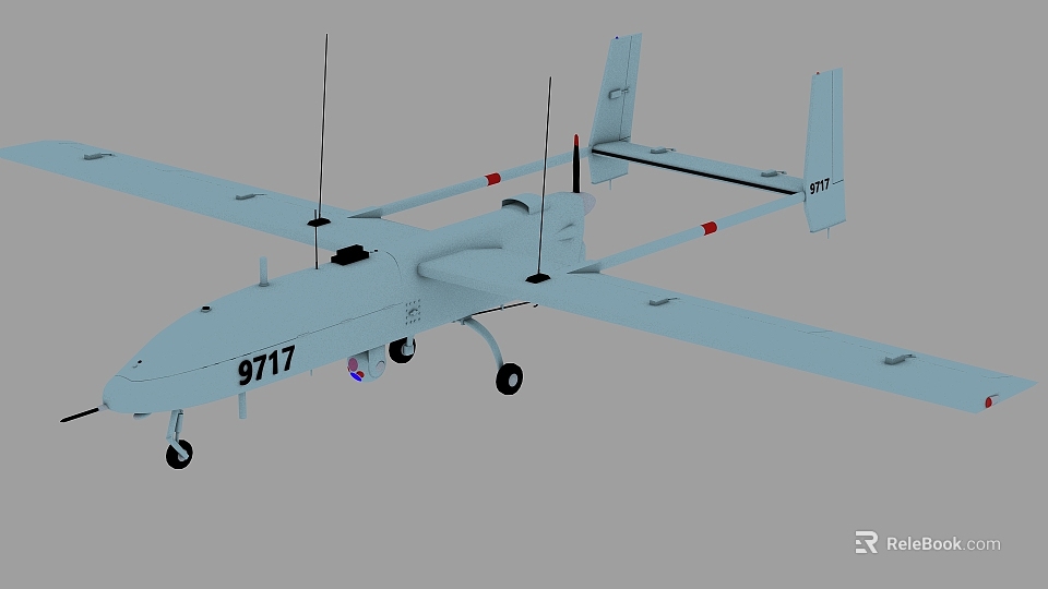 Gray Military Fighter Jet With Number 9717 Landing Gear Extended Wings And Antennas 3d model 