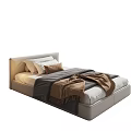 Minimalist Modern Single Bed With Light Headboard White Brown Pillows And Gray Blankets
