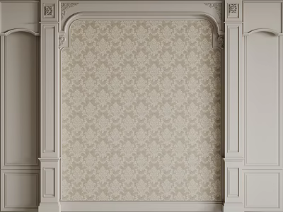 Elegant Bedroom Accent Wall With Intricate Patterned Wallpaper And Decorative Frame Design 3d model