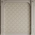 Elegant Bedroom Accent Wall With Intricate Patterned Wallpaper And Decorative Frame Design 3d model