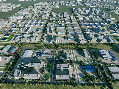 Aerial View Of Large Scale Industrial Zone With Neatly Arranged Factory Buildings And Roads 3d model