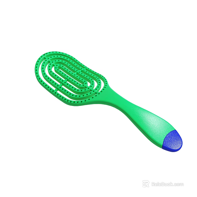 Green Ergonomic Comb With Multiple Rows And Blue Handle Grip 3d model