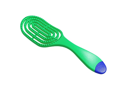 Green Ergonomic Comb With Multiple Rows And Blue Handle Grip 3d model