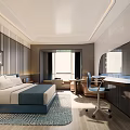 Modern Hotel Guest Room With Large Bed Writing Desk Ergonomic Chair And Natural Light