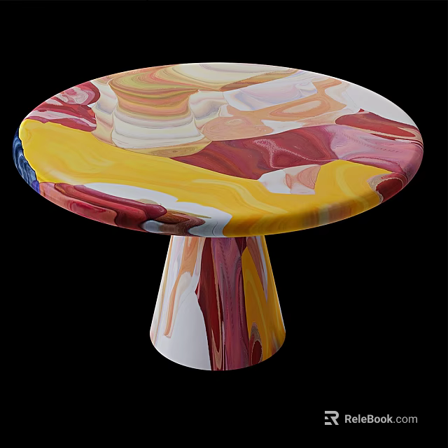 Round Dining Table With Colorful Fluid Art Tabletop And Swirl Pattern Base 3d model 
