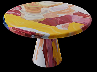 Round Dining Table With Colorful Fluid Art Tabletop And Swirl Pattern Base 3d model