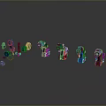 Blue Robotic Creatures And Their Parts Arranged In Complete Display Lineup