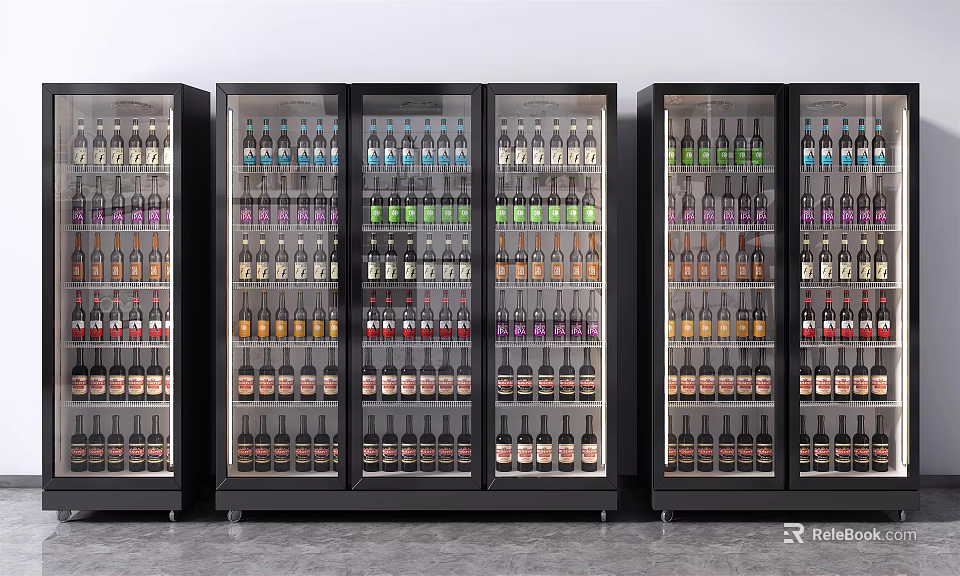 Commercial Glass Door Refrigerators Filled With Various Bottled Drinks Neatly Arranged In Retail Setting 3d model 