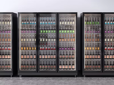 Commercial Glass Door Refrigerators Filled With Various Bottled Drinks Neatly Arranged In Retail Setting 3d model