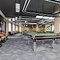 Modern Billiard Room Interior With Pool Tables And Chic Lighting 3d model
