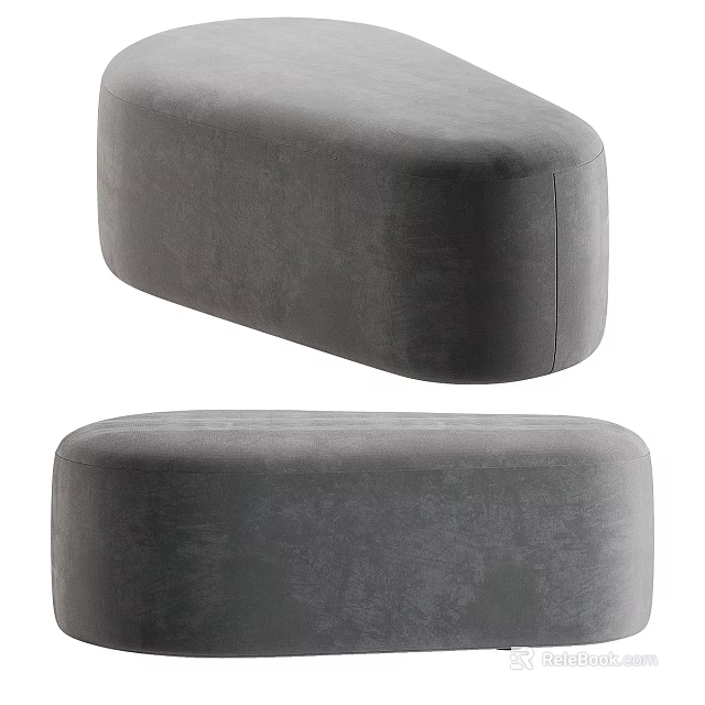 Modern Grey Fabric Sofa Stool With Curved Design And Soft Padding For Living Room 3d model 