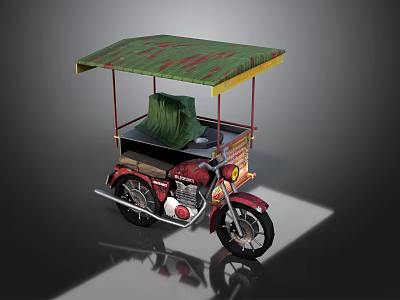 Vintage Tricycle with Green and Yellow Canopy Red Body and Green Seat 3d model