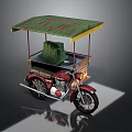 Vintage Tricycle with Green and Yellow Canopy Red Body and Green Seat