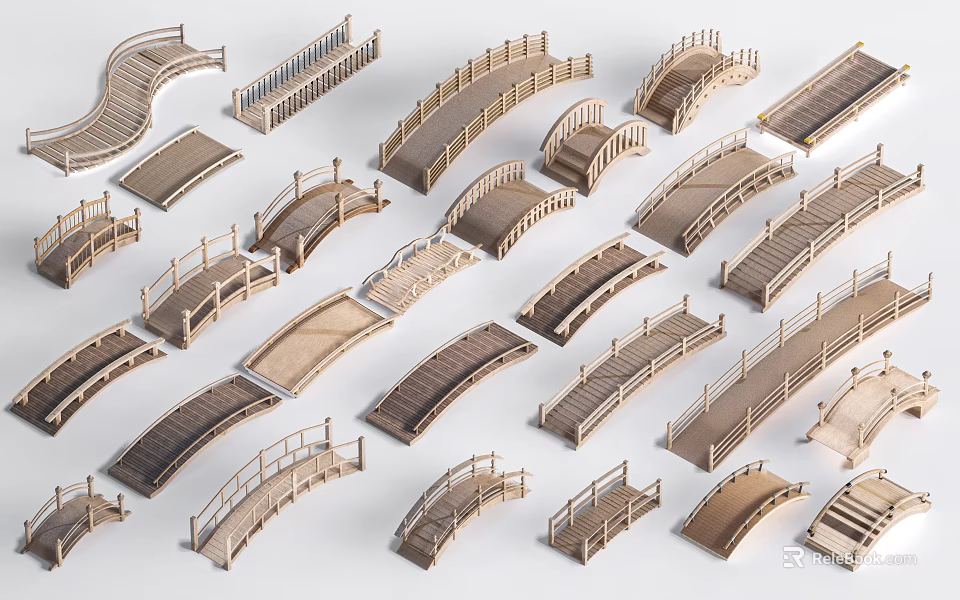 Various Wooden Landscape Bridge Models With Different Design Styles And Shapes 3d model 
