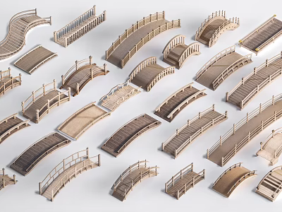 Various Wooden Landscape Bridge Models With Different Design Styles And Shapes 3d model