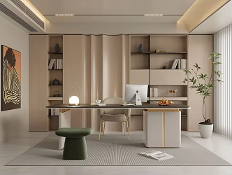 Modern Study Italian Style Study Light Luxury Study Bookcase Desk and Chair 3d model