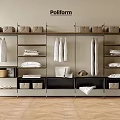 Modern Poliform Shelving Unit With Hanging Clothes Folded Linens And Storage Baskets