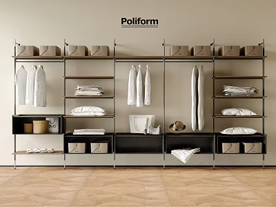 Modern Poliform Shelving Unit With Hanging Clothes Folded Linens And Storage Baskets 3d model