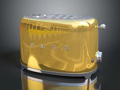 Golden Shiny SMEG Toaster A Stylish Modern Kitchen Appliance With Chrome Details 3d model