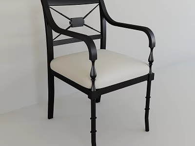Elegant Single Armchair With Black Frame Beige Cushioned Seat Classic Cross Back Design 3d model