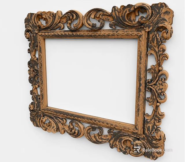 Vintage Ornate Carved Wooden Photo Frame With Intricate Decorative Design 3d model 
