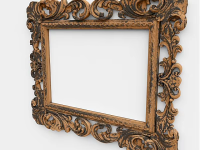 Vintage Ornate Carved Wooden Photo Frame With Intricate Decorative Design 3d model