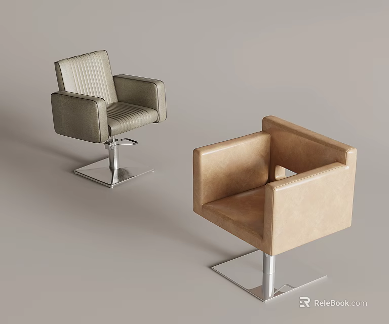 Modern Salon Chairs With Gray And Beige Leather Upholstery And Metal Bases 3d model 