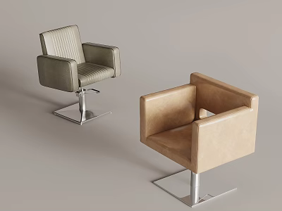 Modern Salon Chairs With Gray And Beige Leather Upholstery And Metal Bases 3d model