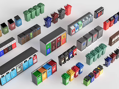 Colorful Public Recycling Facilities With Different Colored Bins And Segregated Waste Containers 3d model