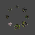 Vibrant Fantasy Spider Creatures With Green Black Pink And Yellow Dripping Designs