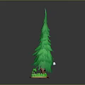 Detailed Green Pine Tree 3D Model With Small House On Grass Base 3d model