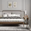 Modern Bedroom Interior With Wooden Bed Pendant Lights Nightstands And Decorative Artwork