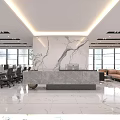 Modern Public Office Area With Marble Reception Desk Office Desks And Floor To Ceiling Windows