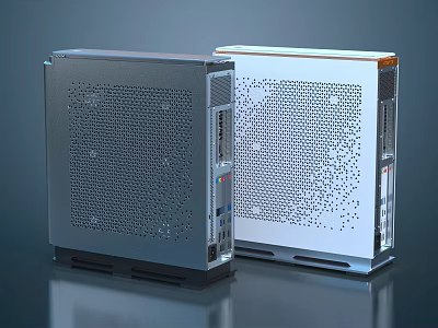Modern Stylish Gray and White Computer Case with Ventilated Panel Design 3d model