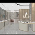 Luxury Jewelry Store Interior With Marble Pillars Chandeliers And Round Display Counters
