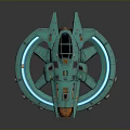 Teal Cosmic Spaceship Design With Circular Ring Neon Lights Cockpit And Mechanical Details