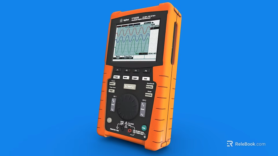 Professional Orange Digital Multimeter With Waveform Display On Blue Background 3d model 
