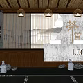 New Chinese Front Desk Teahouse Front Desk Reception Hall 3d model