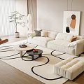 White Sofa And Coffee Table Set In Modern Living Room With Rug Ottoman And Artwork