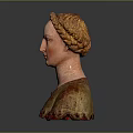 Classical Female Bust Sculpture With Curled Hair Rosy Cheeks And Decorative Collar