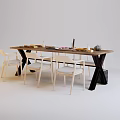Modern Minimalist Wooden Dining Table Set with Light Upholstered Chairs and Tableware