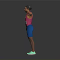 Man in Pink USA Athletics Vest Blue Shorts and Green Sneakers with Arms Outstretched