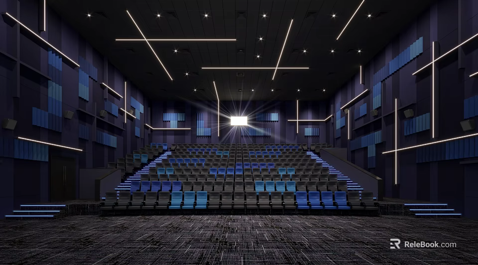 Modern Cinema Interior With Comfortable Seats And Stylish LED Lighting Design 3d model 