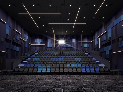 Modern Cinema Interior With Comfortable Seats And Stylish LED Lighting Design 3d model