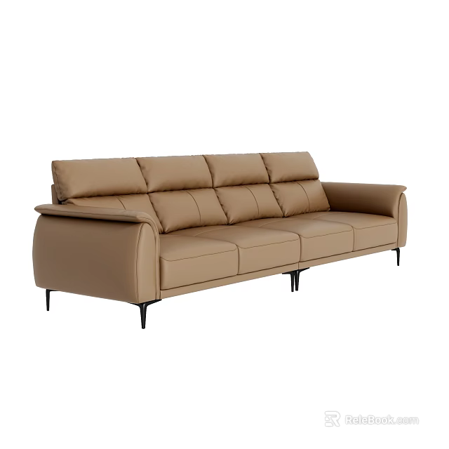 Modern Brown Leather Sofa Set with Multi Seat Design and Metal Legs 3d model 