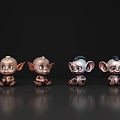 Four Cute Small Elf Like Characters Sitting On Shiny Black Surface